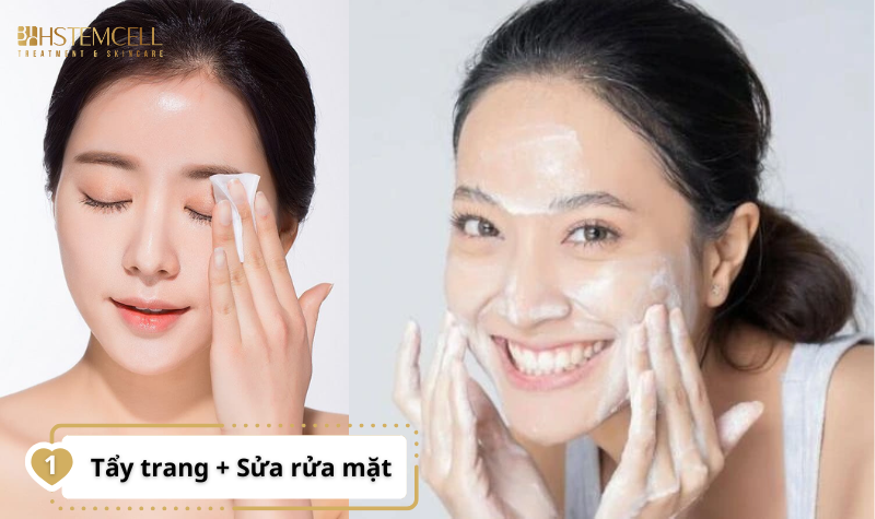 dùng tẩy trang và sữa rửa mặt biohstemcell